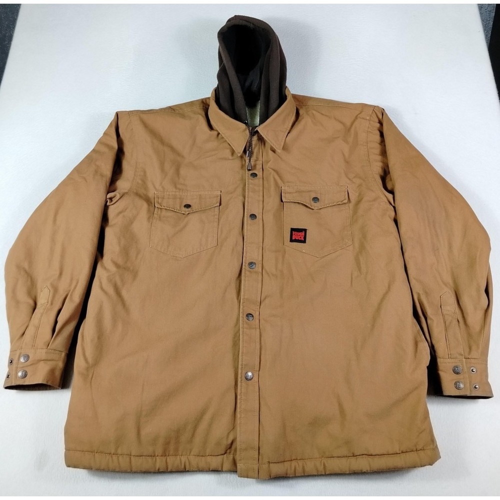 Tough Duck‎ Jacket Mens XL Brown Hooded Sherpa Lined Canvas Insulated Workwear